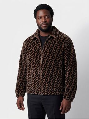 Fendi Monogram Brown & Black Fur Lamb and Leather Bomber Jacket reversible